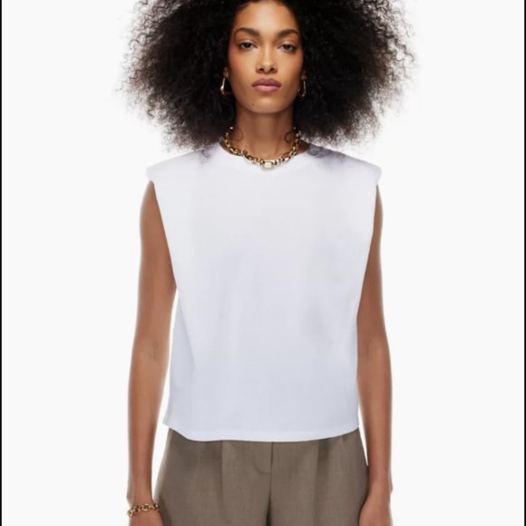 Babaton Tops Babaton Shoulder Pad Tank White Poshmark